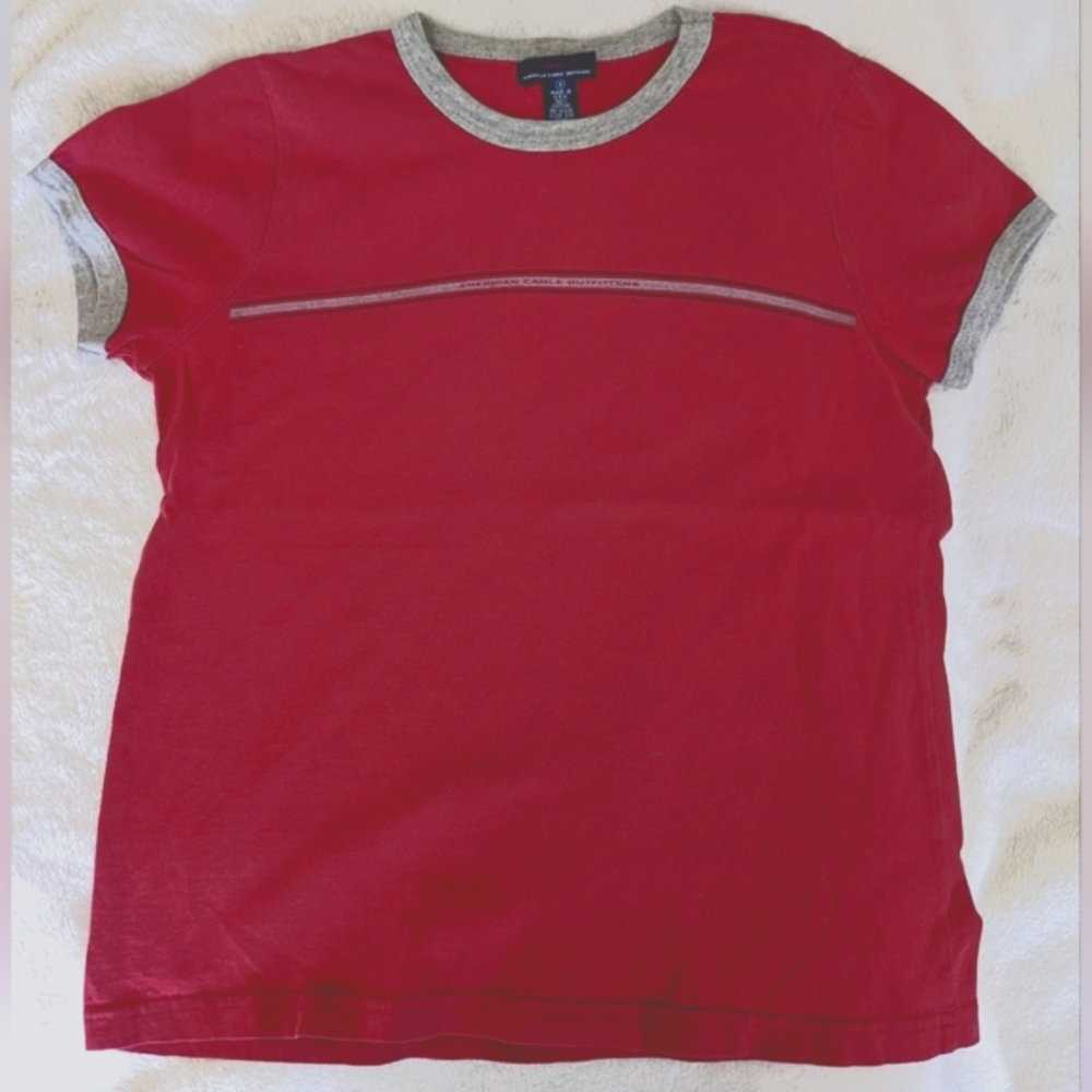 90s Vintage American Eagle Ringer T-Shirt with stripe across the chest
